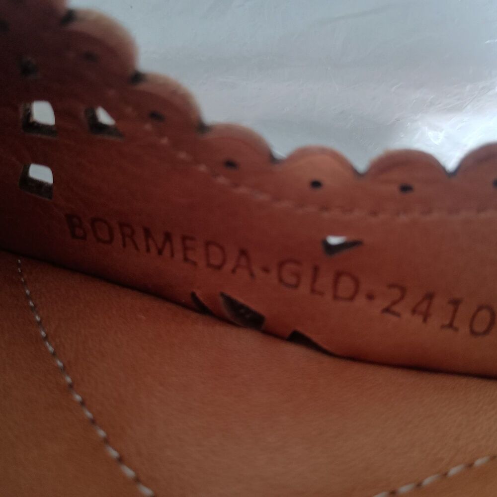 Spring Step Bormeda Shoes 37/6.5 - 7 Scalloped Slip On Peep Toe Leather Gold - Picture 9 of 11